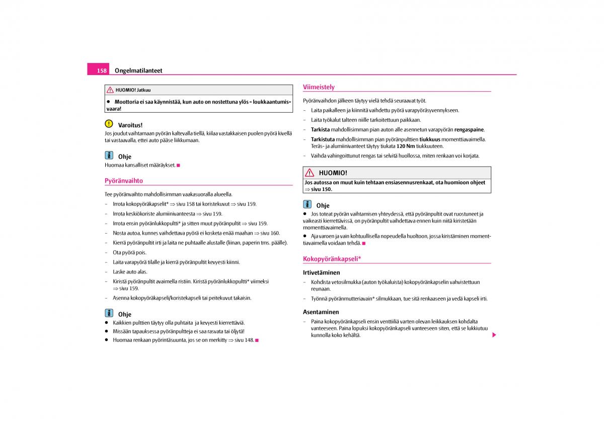 Skoda Octavia II 2 omistajan kasikirja / page 159