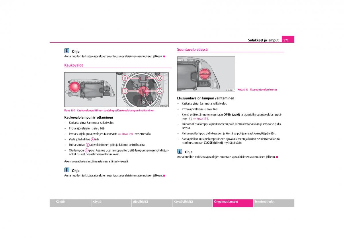 Skoda Octavia II 2 omistajan kasikirja / page 172