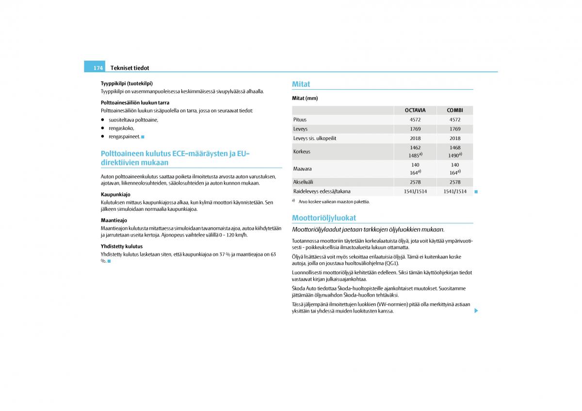 Skoda Octavia II 2 omistajan kasikirja / page 175