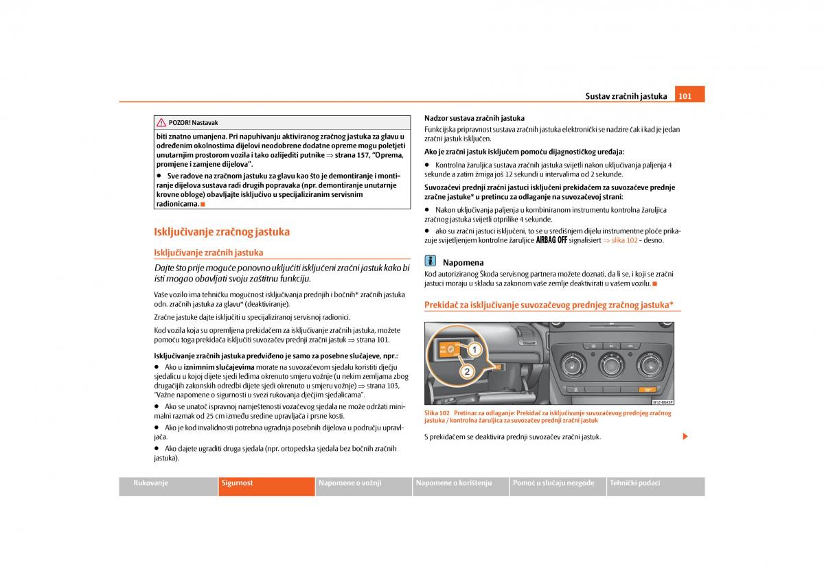 Skoda Octavia II 2 vlasnicko uputstvo / page 102