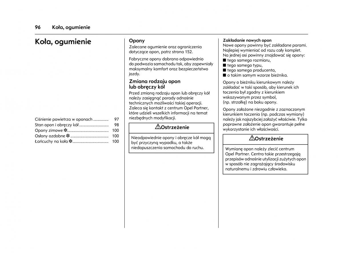 Opel Agila A instrukcja obslugi / page 100