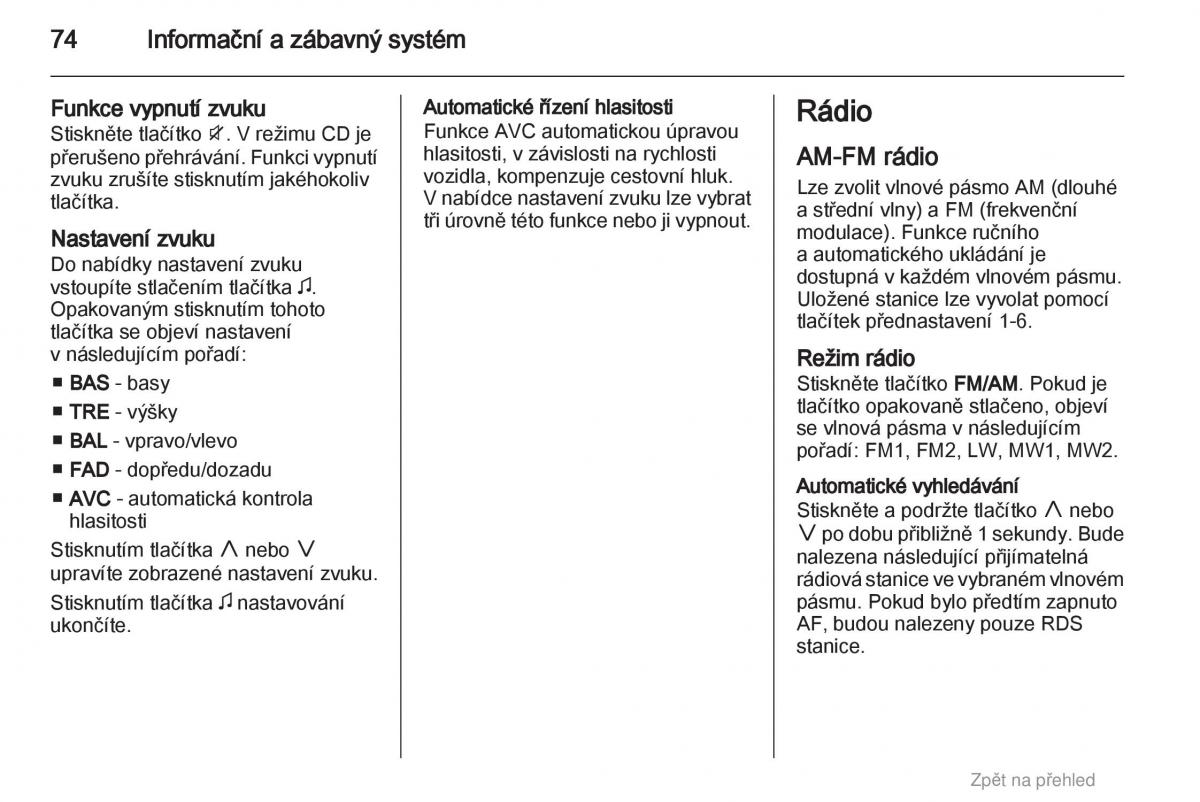 Opel Agila B navod k obsludze / page 74