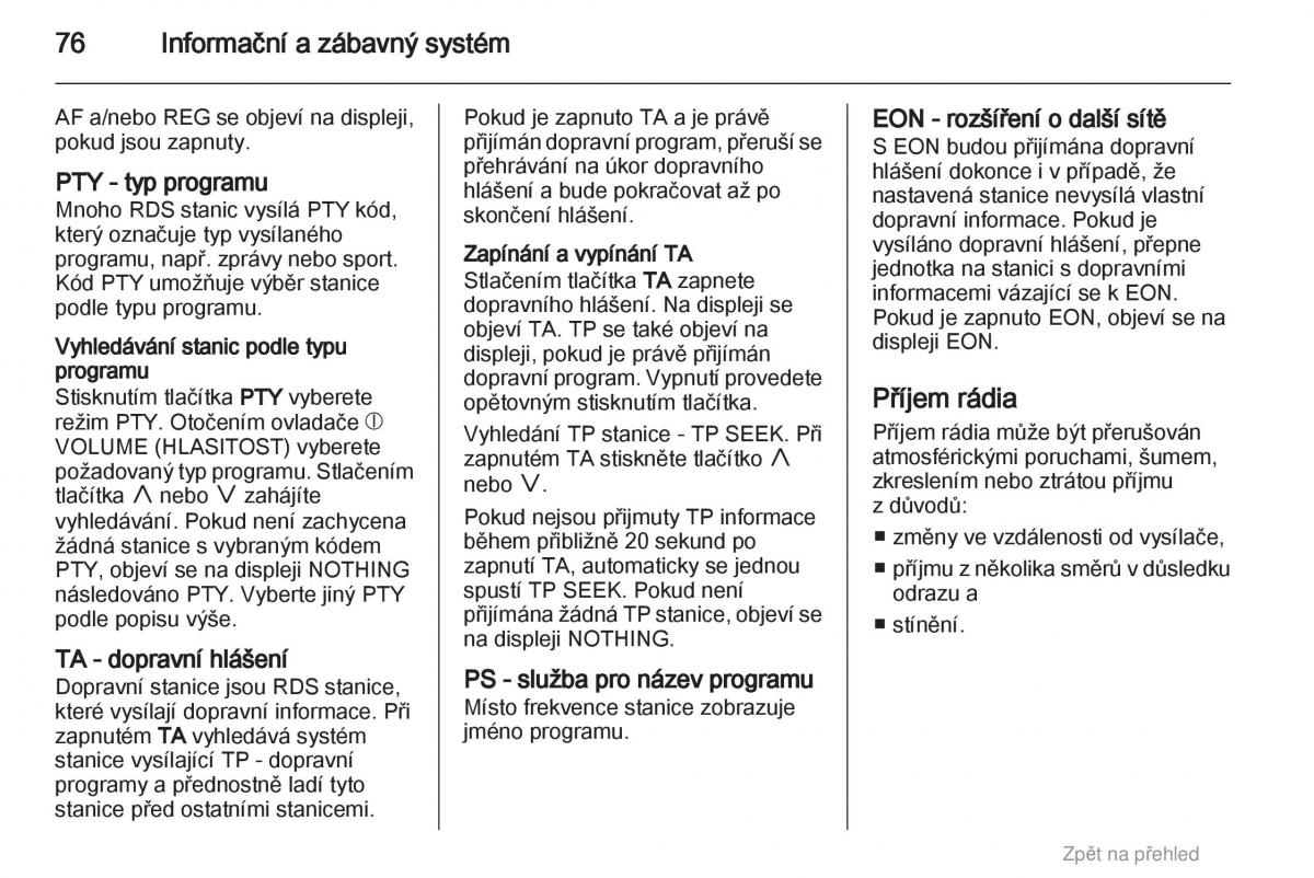 Opel Agila B navod k obsludze / page 76