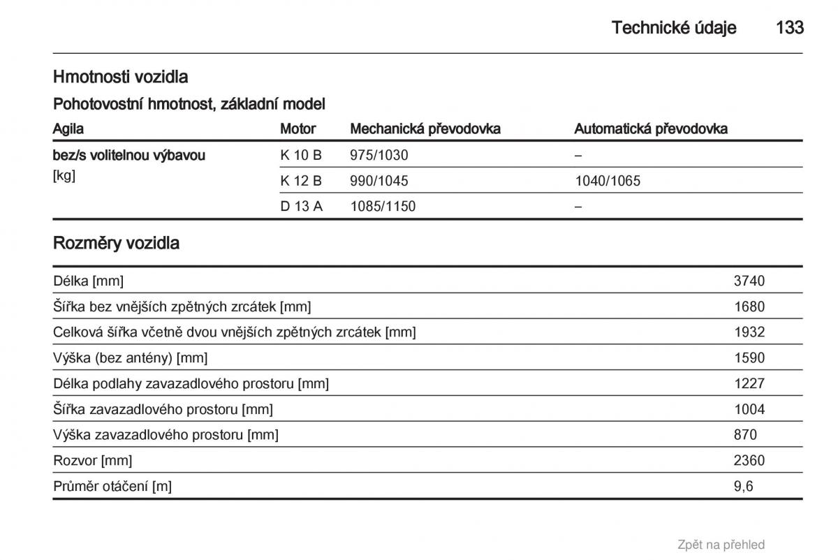 Opel Agila B navod k obsludze / page 133