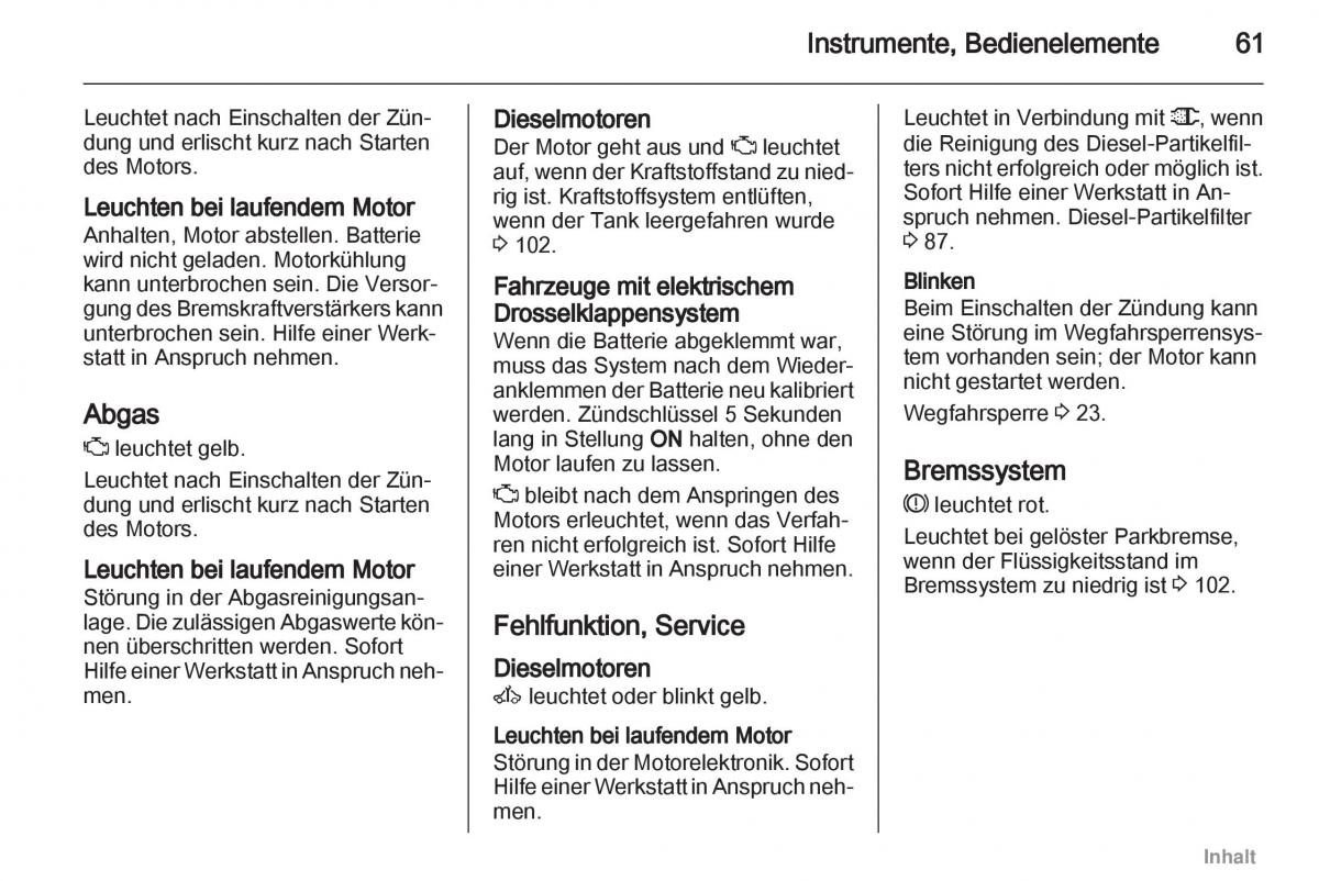 Opel Agila B Handbuch / page 61