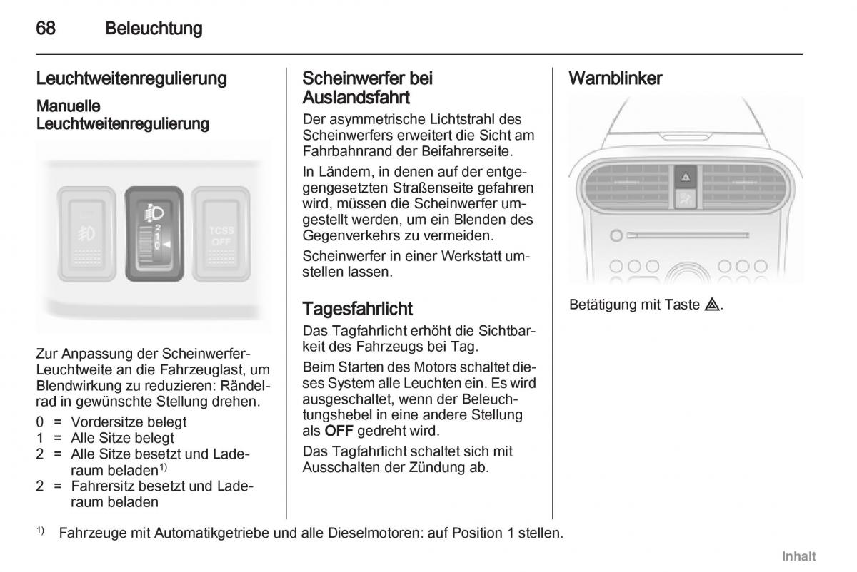 Opel Agila B Handbuch / page 68