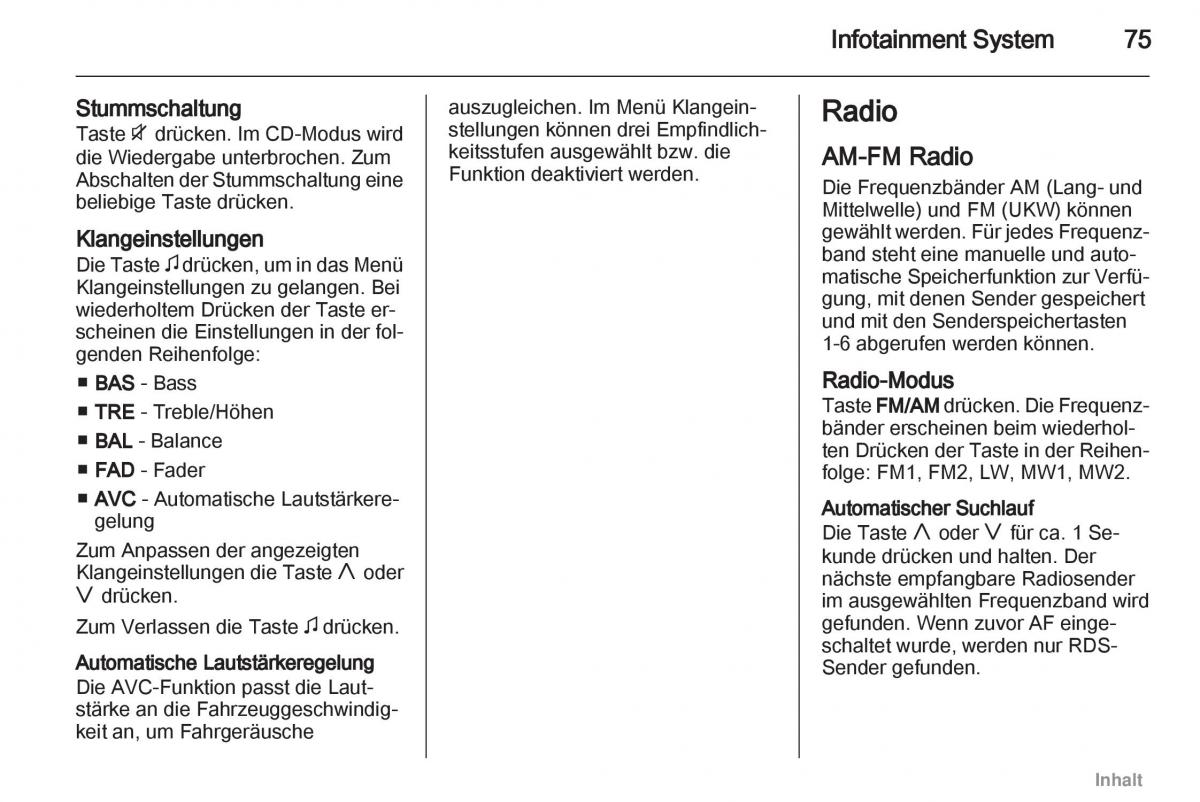 Opel Agila B Handbuch / page 75