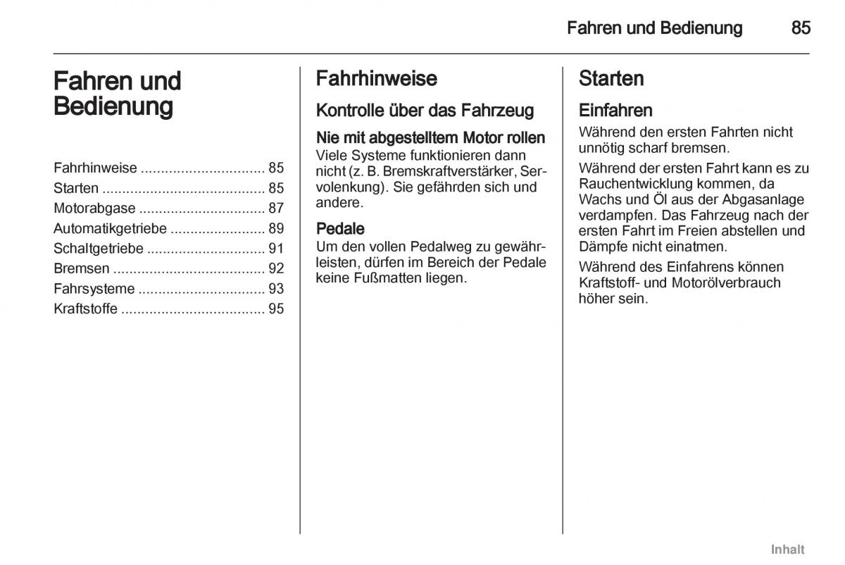 Opel Agila B Handbuch / page 85