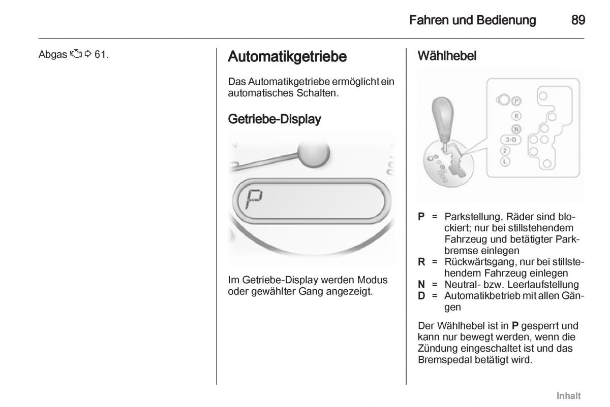 Opel Agila B Handbuch / page 89