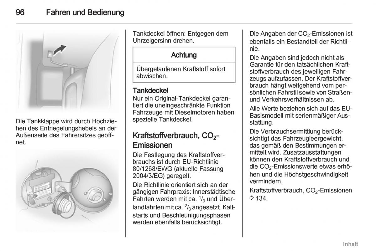 Opel Agila B Handbuch / page 96