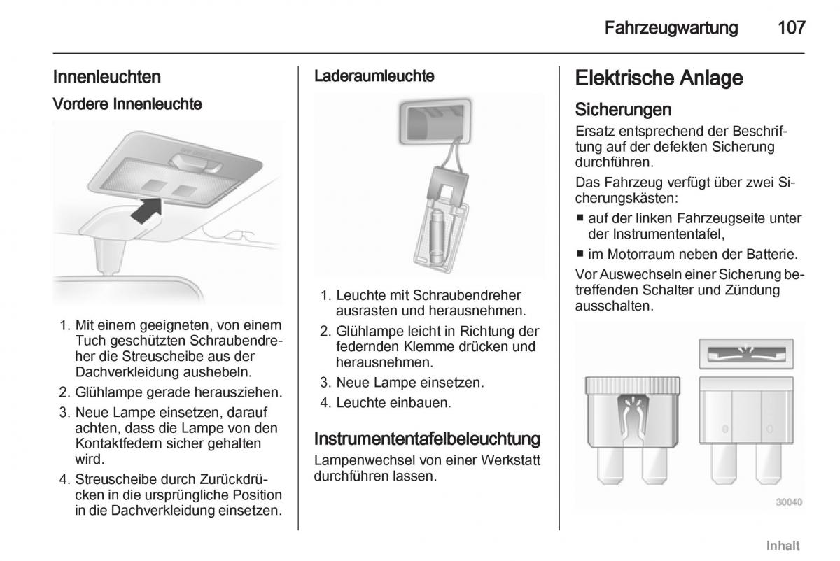 Opel Agila B Handbuch / page 107