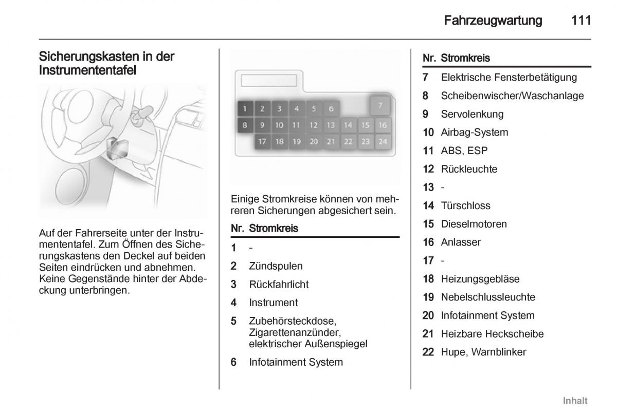 Opel Agila B Handbuch / page 111