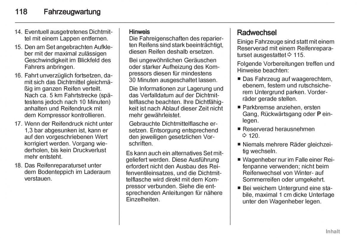 Opel Agila B Handbuch / page 118