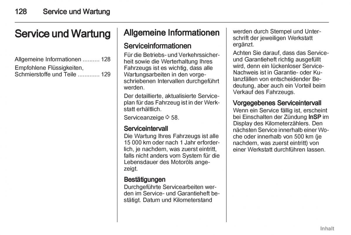 Opel Agila B Handbuch / page 128