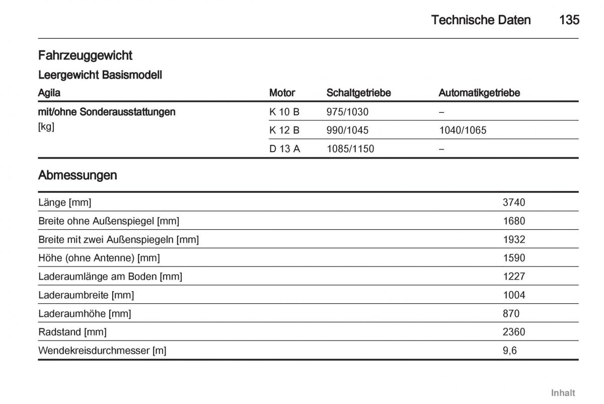 Opel Agila B Handbuch / page 135