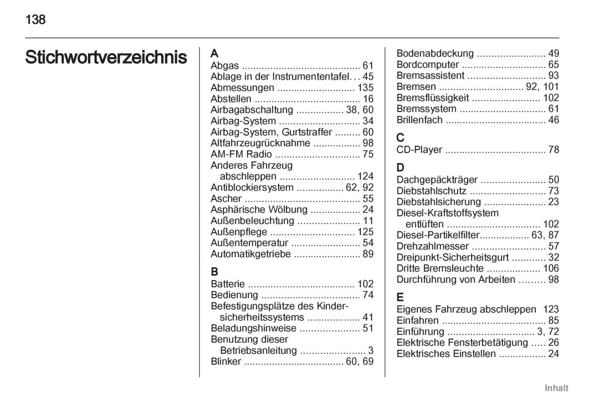 Opel Agila B Handbuch / page 138