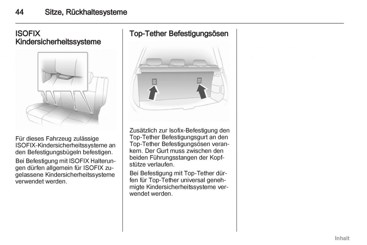 Opel Agila B Handbuch / page 44