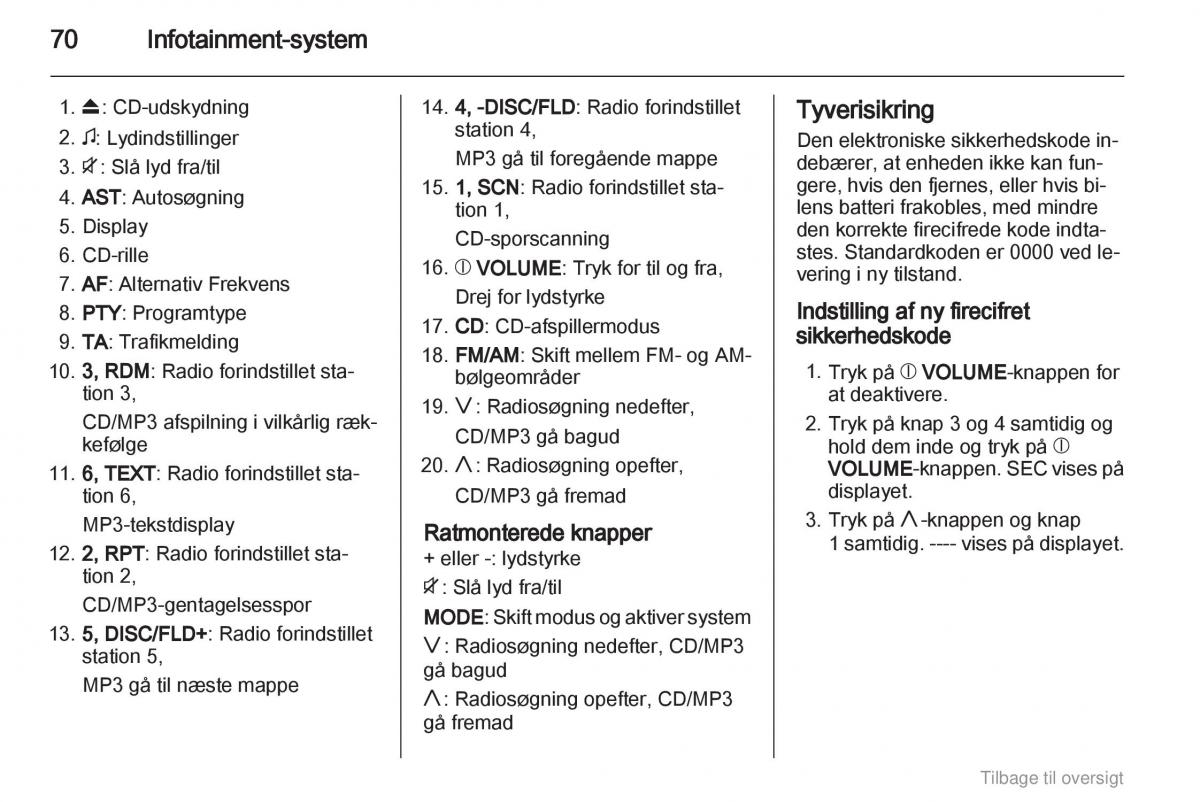 Opel Agila B Bilens instruktionsbog / page 70