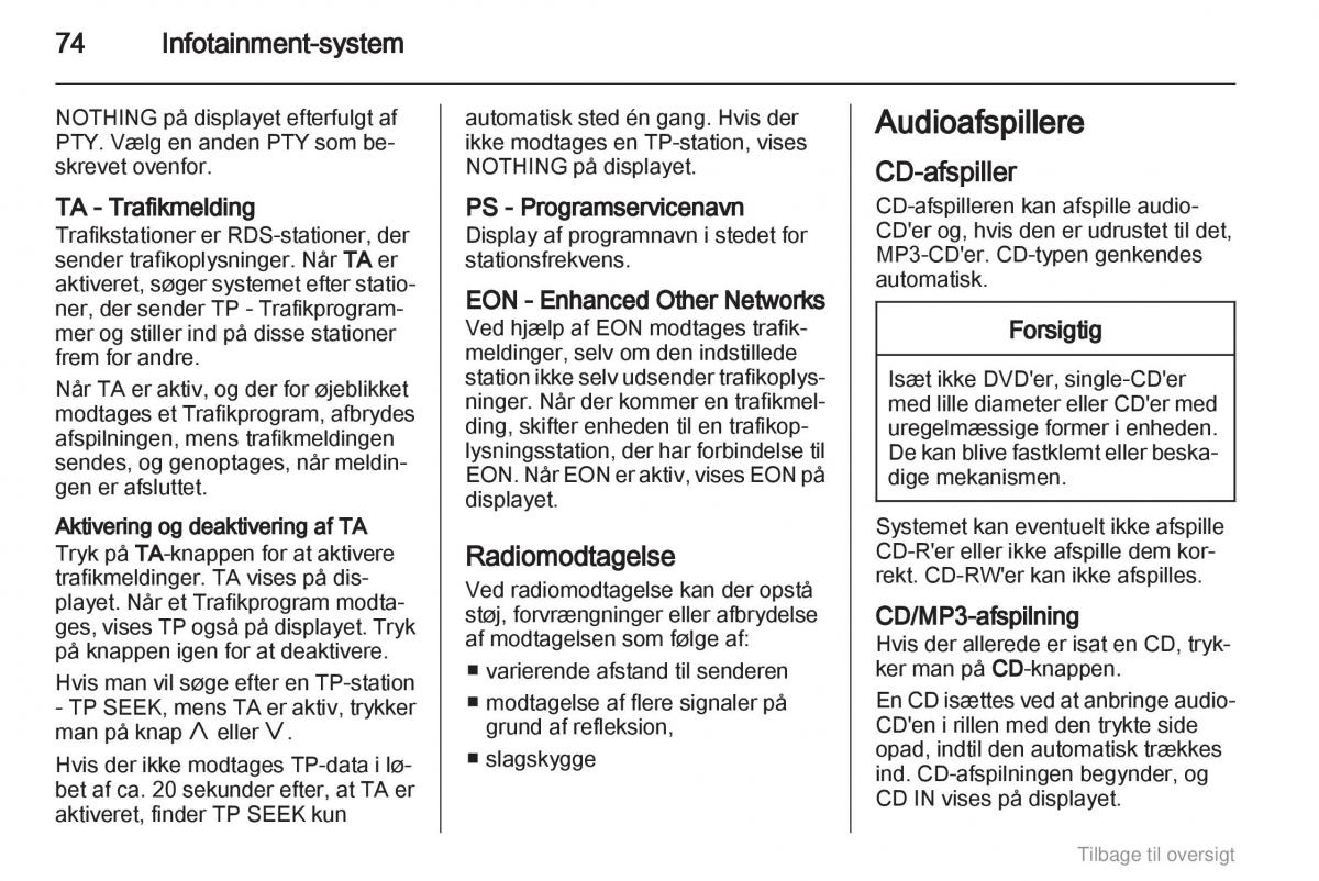 Opel Agila B Bilens instruktionsbog / page 74