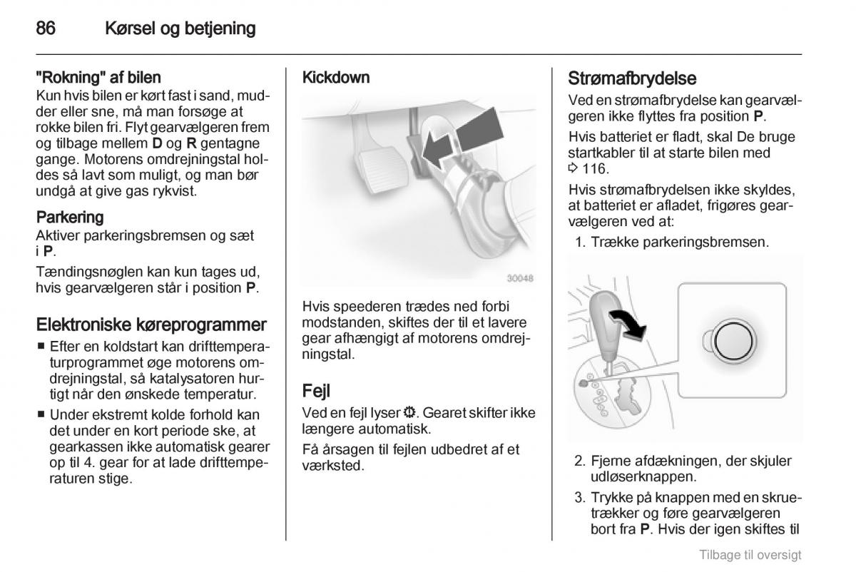 Opel Agila B Bilens instruktionsbog / page 86