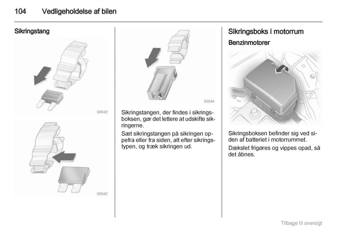 Opel Agila B Bilens instruktionsbog / page 104