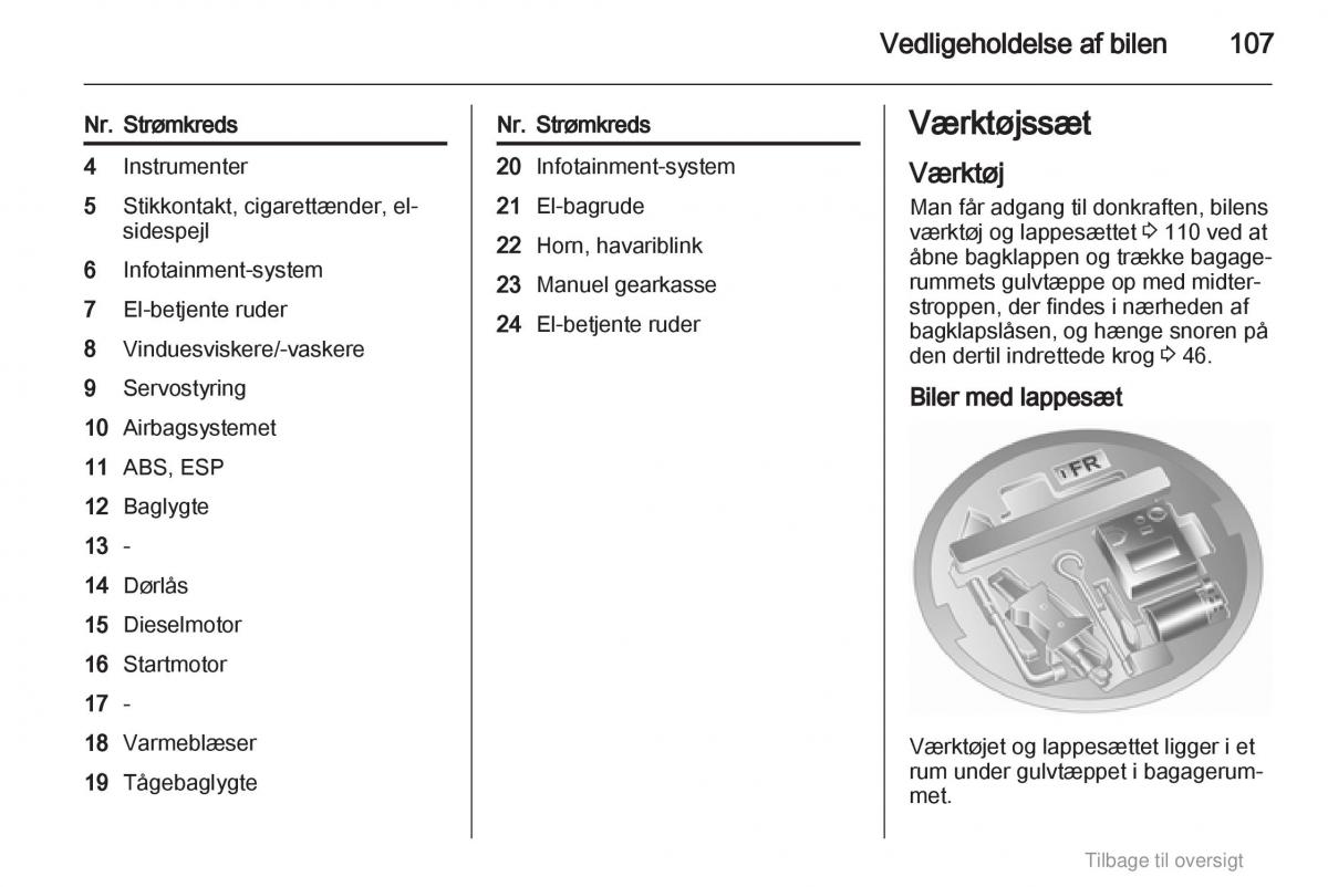 Opel Agila B Bilens instruktionsbog / page 107