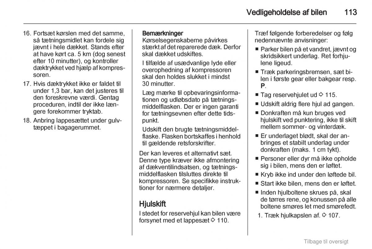 Opel Agila B Bilens instruktionsbog / page 113