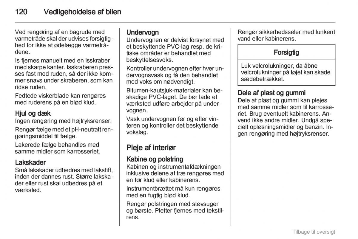 Opel Agila B Bilens instruktionsbog / page 120