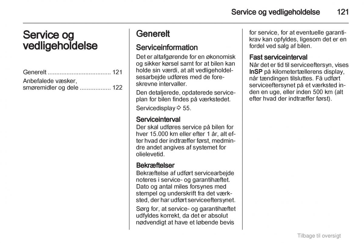 Opel Agila B Bilens instruktionsbog / page 121