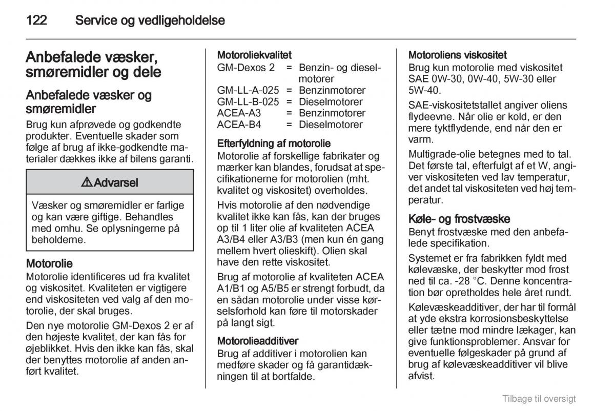 Opel Agila B Bilens instruktionsbog / page 122