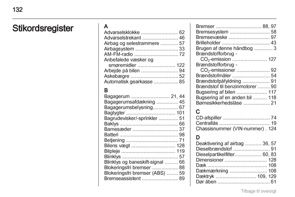 Opel Agila B Bilens instruktionsbog / page 132