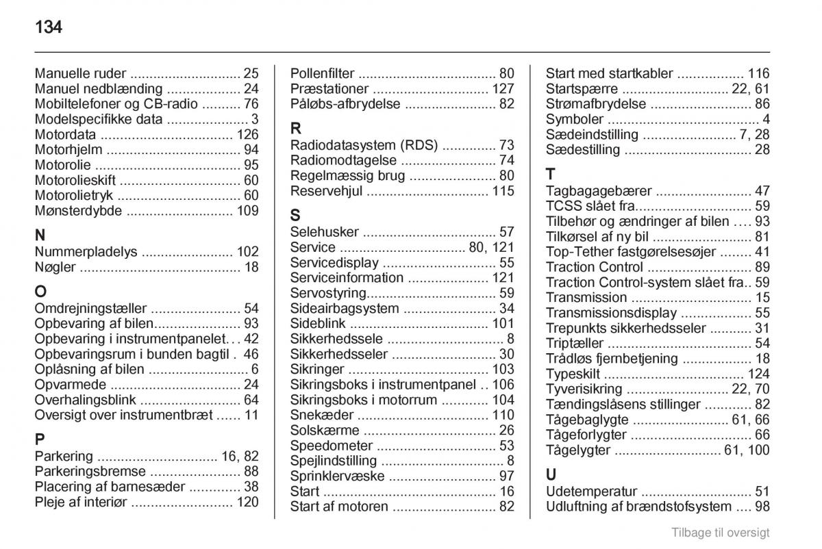 Opel Agila B Bilens instruktionsbog / page 134