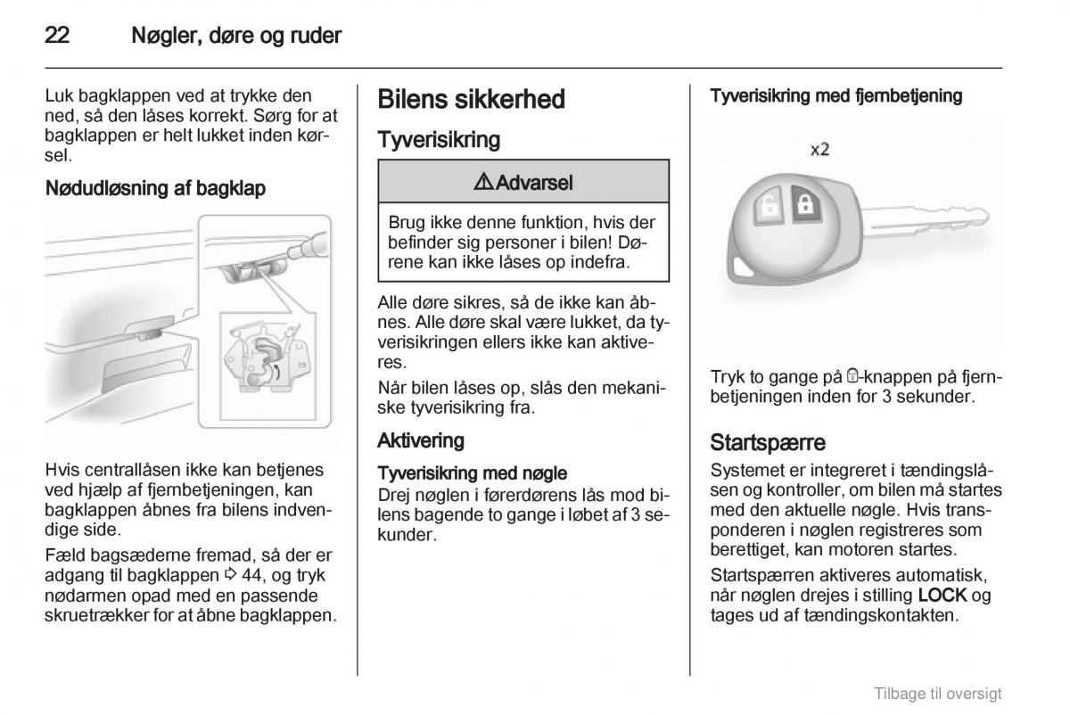 Opel Agila B Bilens instruktionsbog / page 22