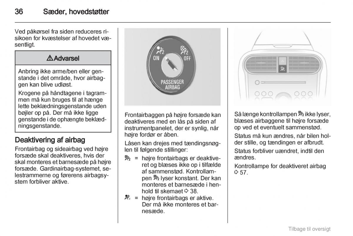 Opel Agila B Bilens instruktionsbog / page 36