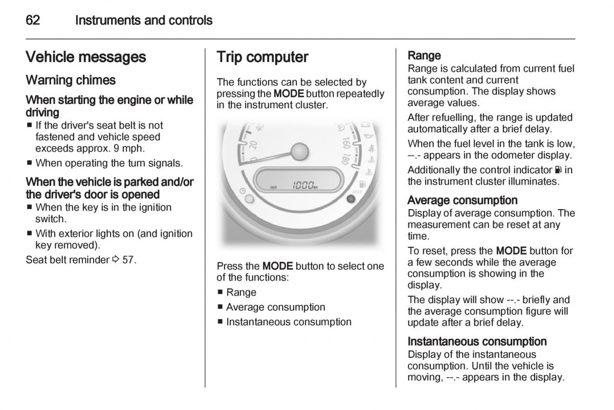 Opel Agila B owners manual / page 62