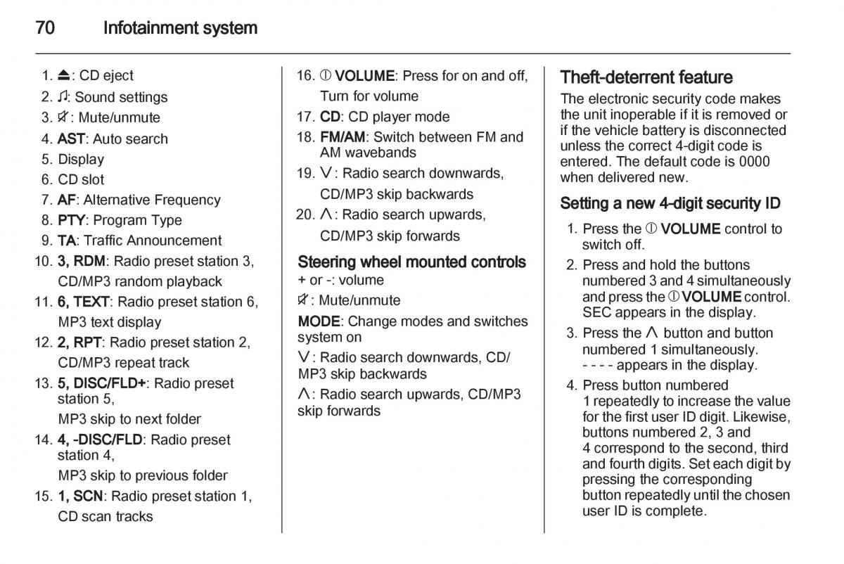 Opel Agila B owners manual / page 70