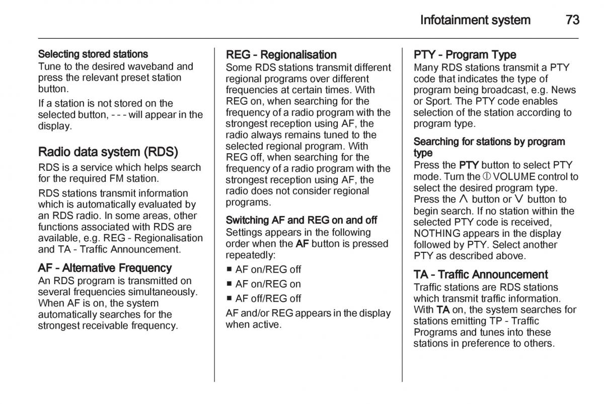 Opel Agila B owners manual / page 73