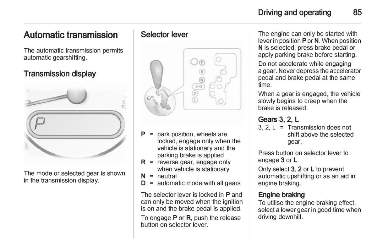 Opel Agila B owners manual / page 85