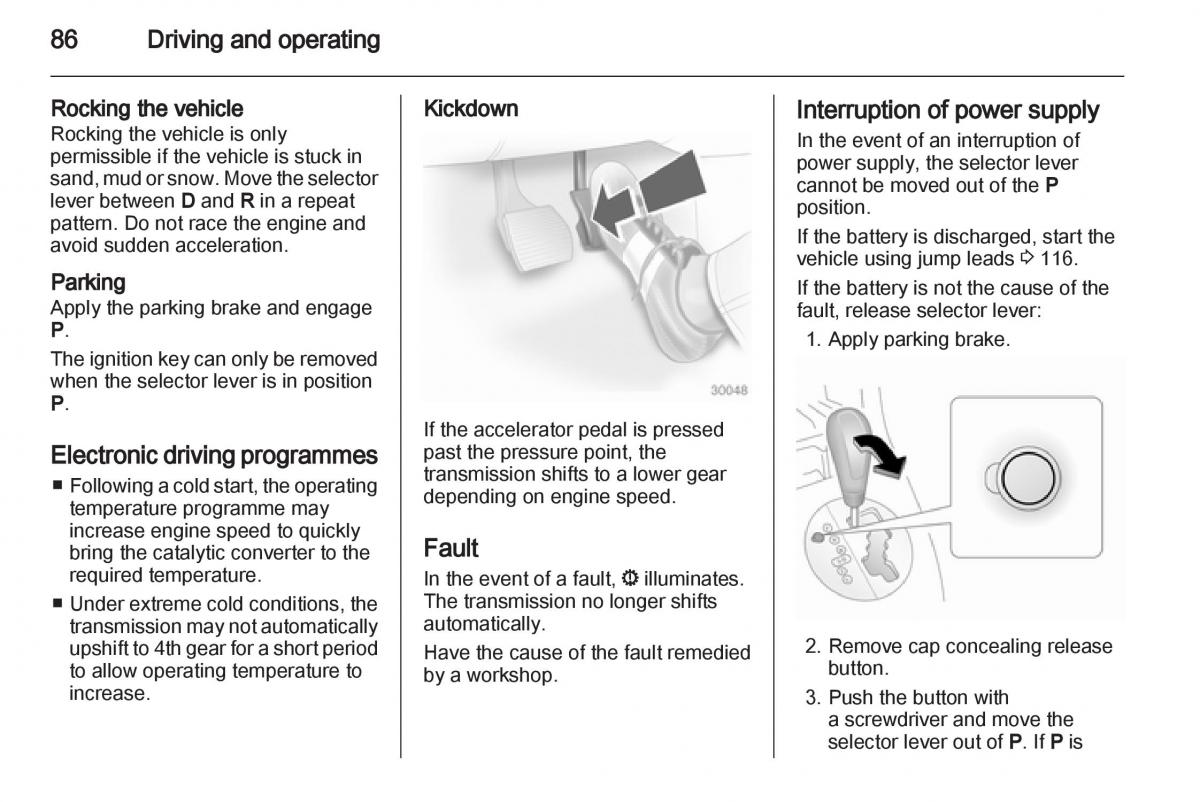 Opel Agila B owners manual / page 86