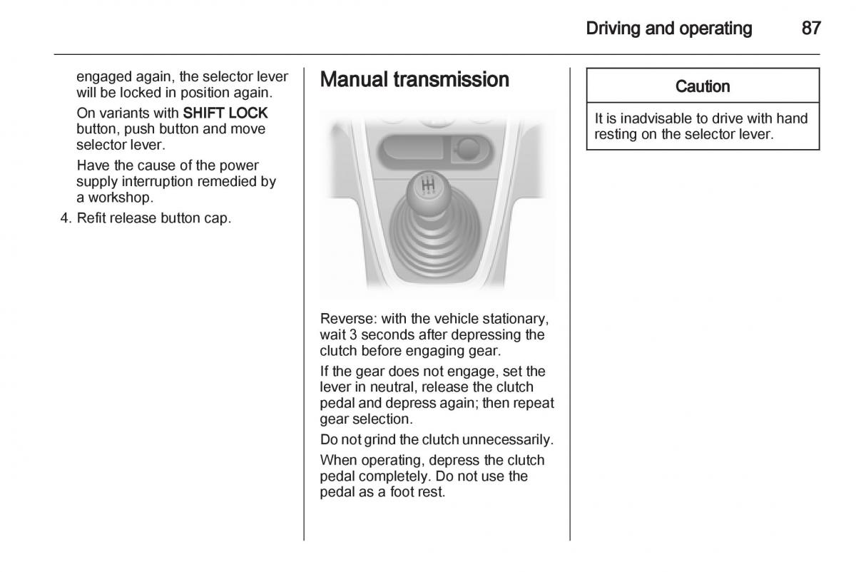 Opel Agila B owners manual / page 87