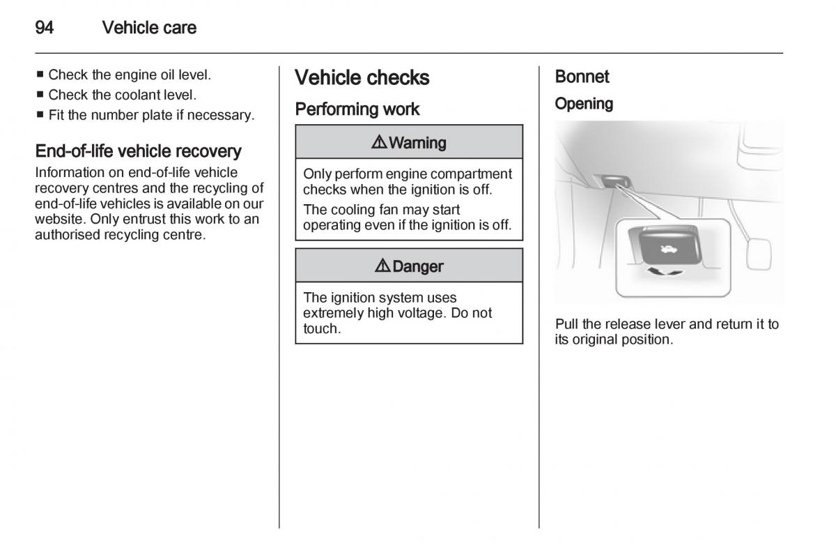 Opel Agila B owners manual / page 94