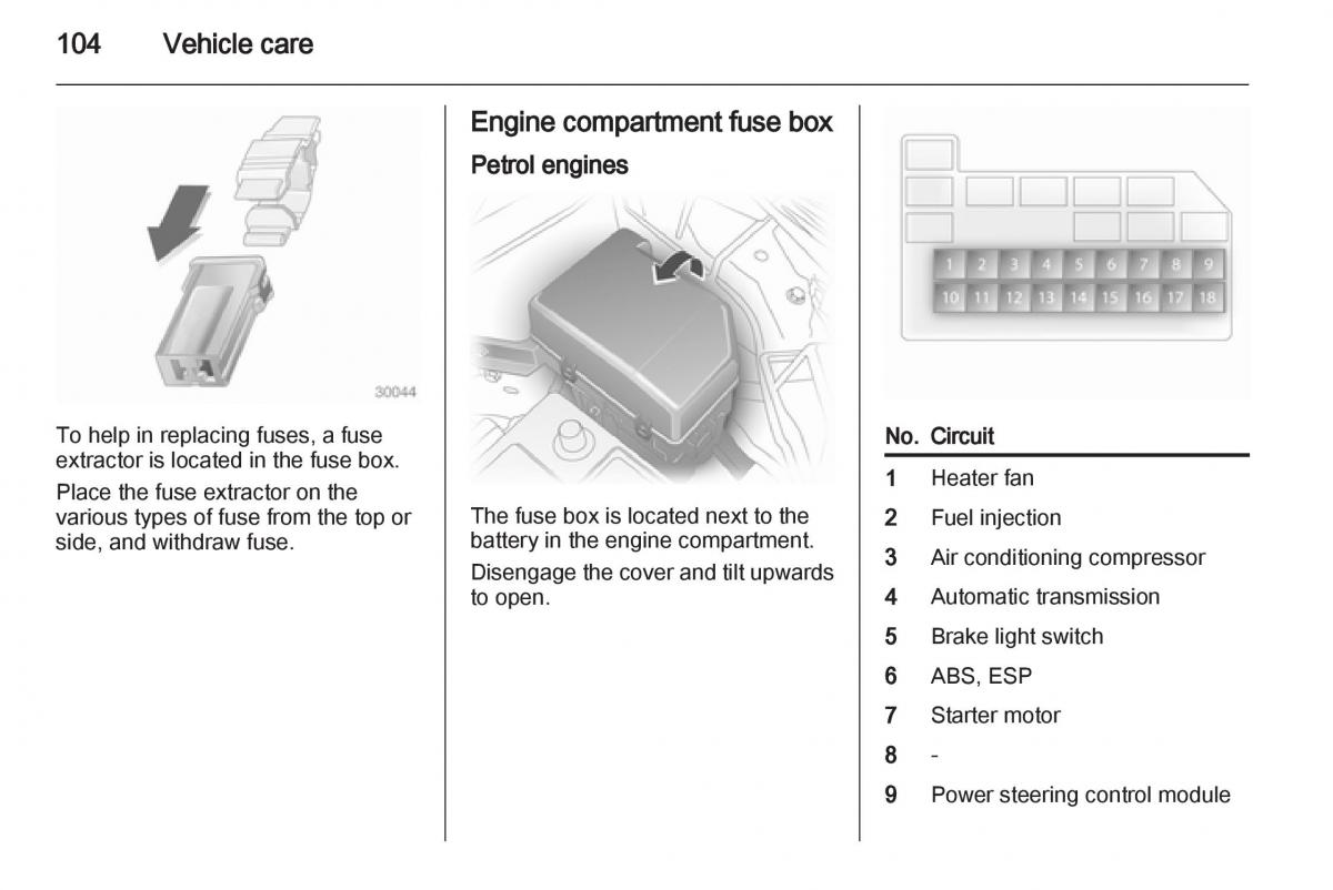 Opel Agila B owners manual / page 104