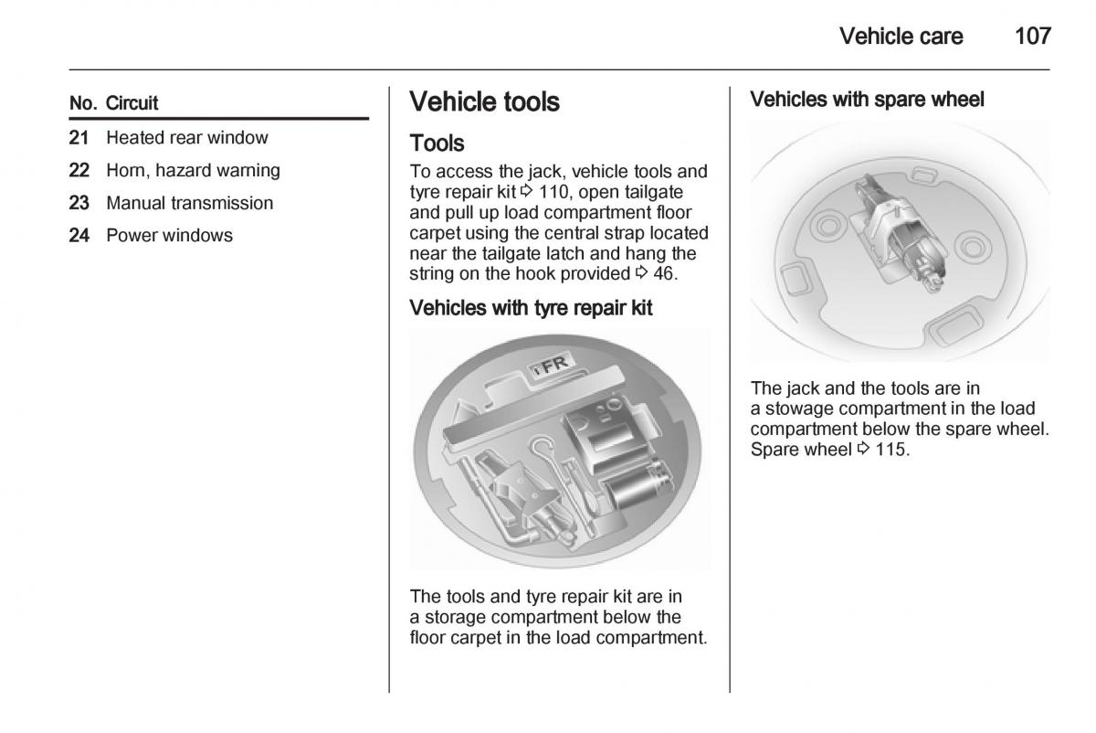 Opel Agila B owners manual / page 107