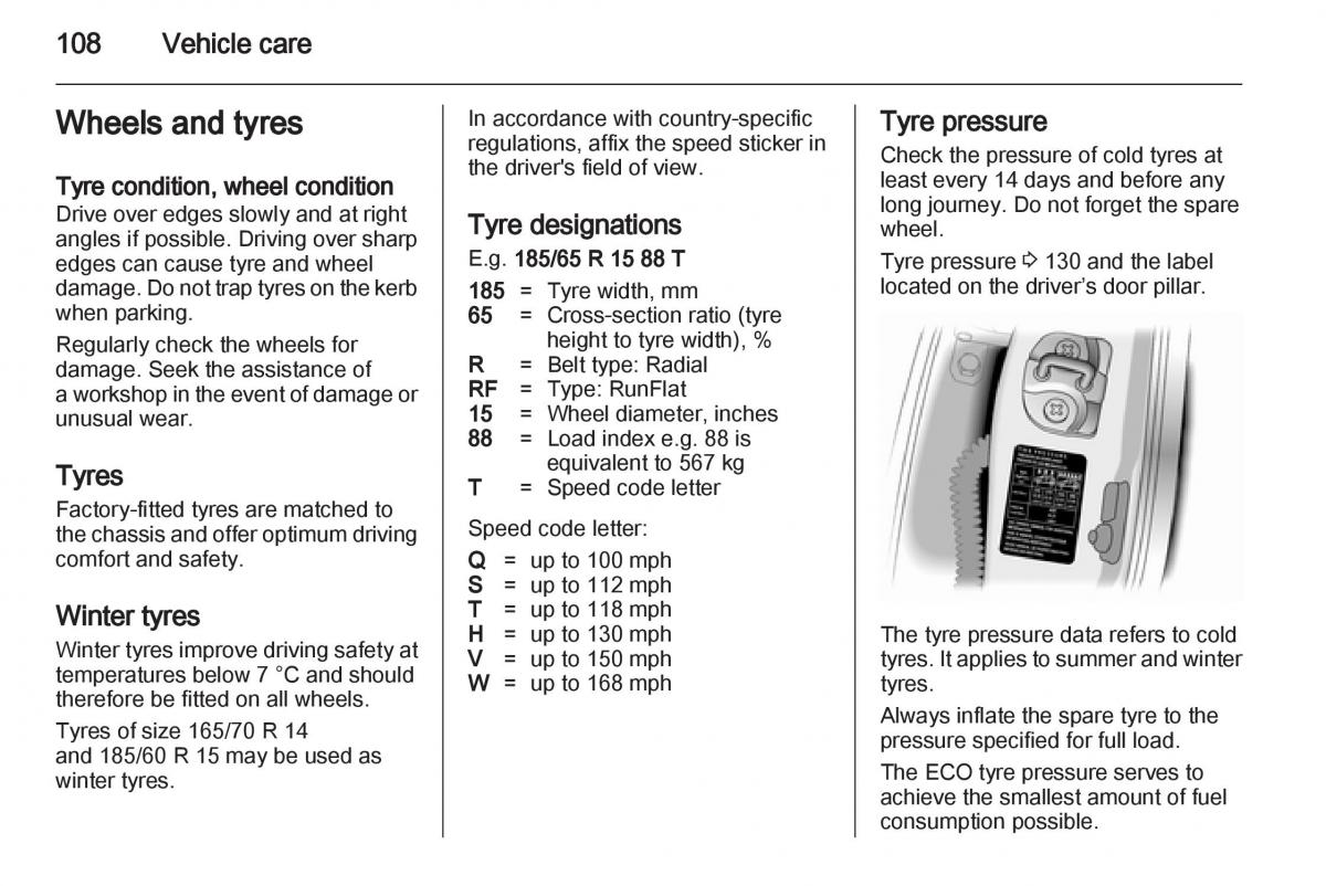 Opel Agila B owners manual / page 108