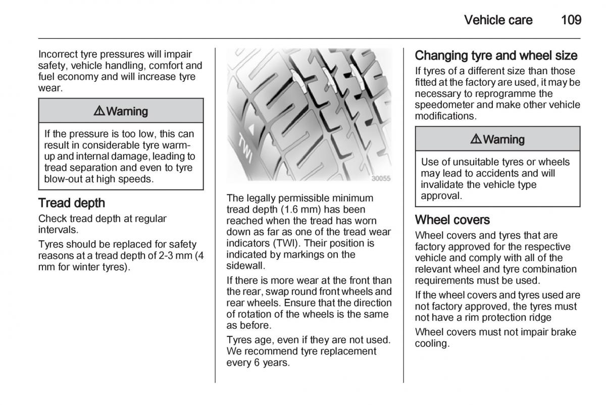 Opel Agila B owners manual / page 109