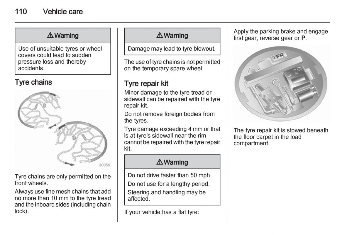 Opel Agila B owners manual / page 110