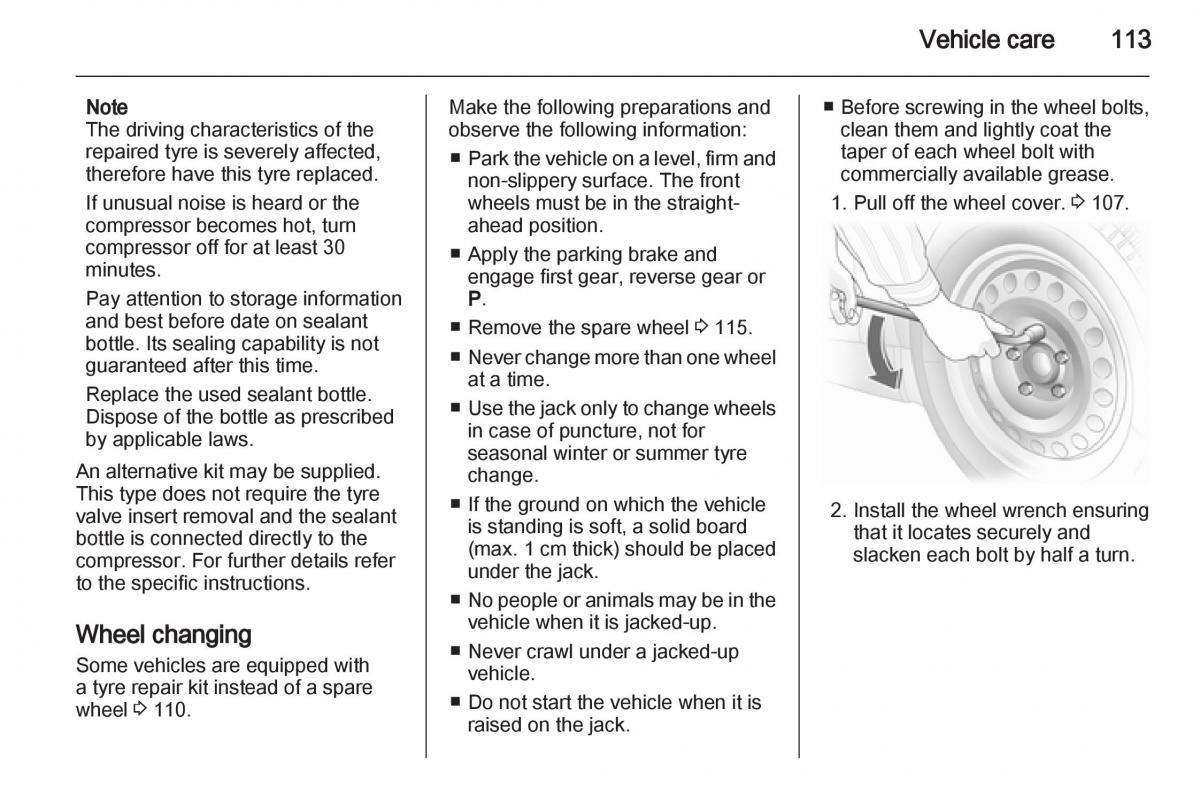 Opel Agila B owners manual / page 113