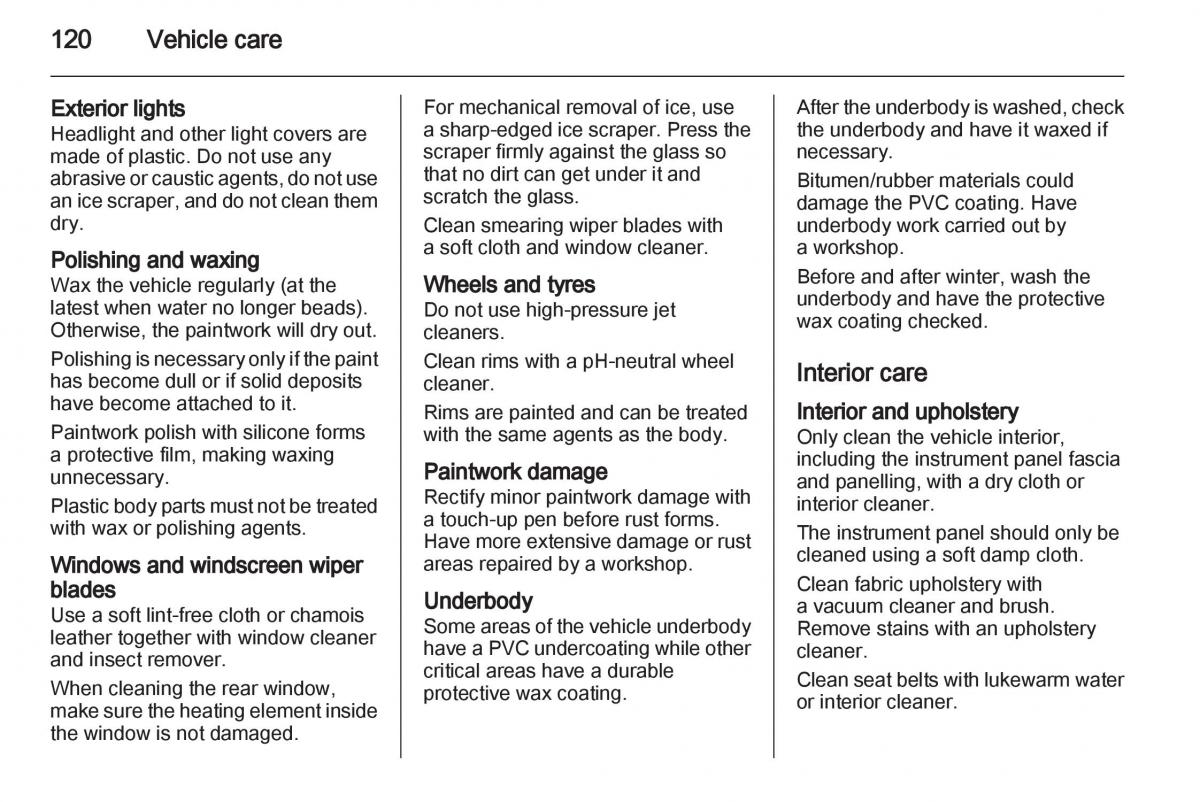 Opel Agila B owners manual / page 120