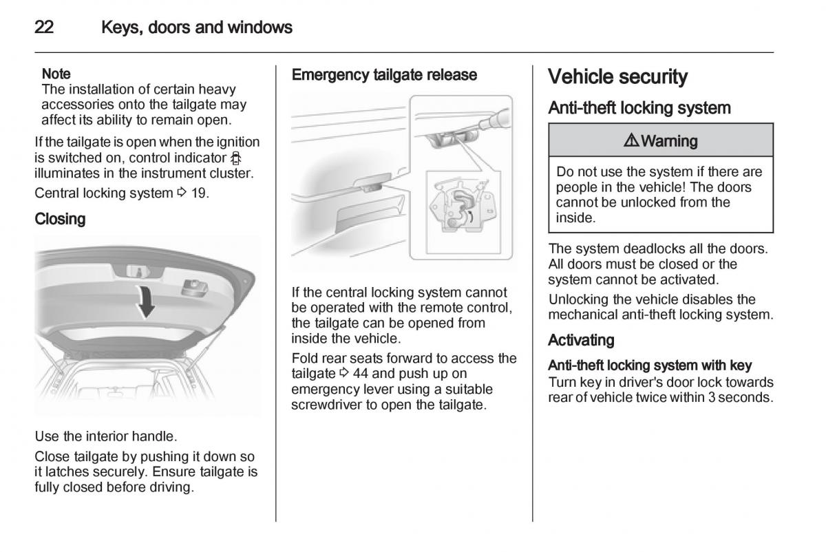 Opel Agila B owners manual / page 22