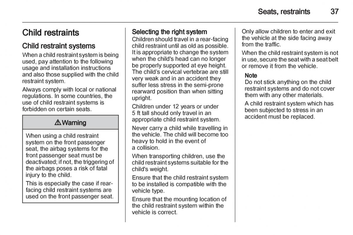 Opel Agila B owners manual / page 37